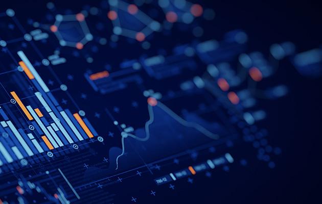 Financial data report with market research graphs